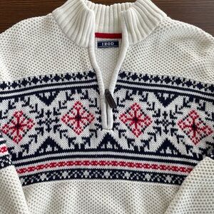 Izod White and Black Nordic Pattern Sweater 1/4 zip